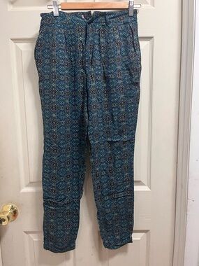 Blue Patterned Casual Pants
